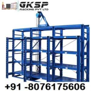 Mould Racks in blue color with gksp racking private limited logo and our phone number which is 8076175606
